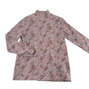 Lands End Womens Brown Leopard Print Mock neck‎ Long Sleeve Top Size Small